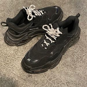 Black Balenciagas, white laces, size 11 men’s US, size 45 EU